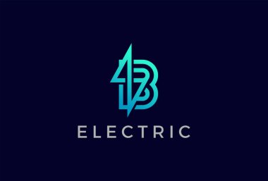 B harfi elektrik logosu, soyut harf B, yıldırım kombinasyonu, tunder bolt tasarım logo şablonu, vektör illüstrasyonu