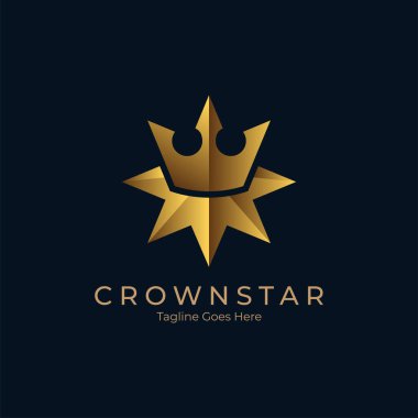 Crown Logo Tasarımı, yıldız kombinasyonlu taç, taç logosu şablon elementi, vektör illüstrasyonu
