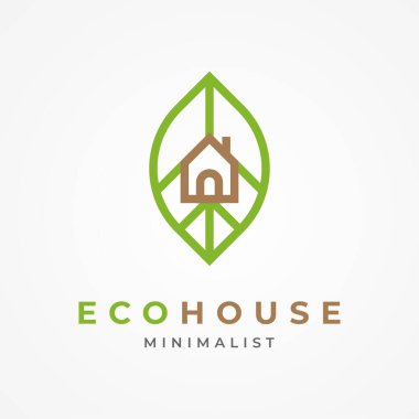 Eco Green House Logosu, ev ve yaprak kombinasyonu, Mimari İnşaat uygulamaları ve şirket logosu tasarımı için uygun.