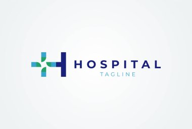 Tıbbi logo, H harfi tıbbi haç kombinasyonu, çapraz logo tasarım şablonu unsuru, vektör illüstrasyonu