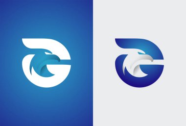 Kartal logosu, G harfi içinde negatif uzay kartalı kafası olan, arka planda iki renk şeklinde izole edilmiş, vektör illüstrasyonu