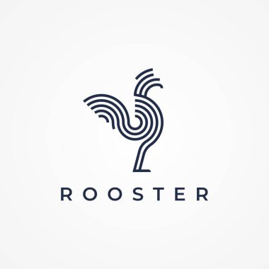 Rooster Logo Tasarımı, çizgi biçimli zarif horoz logosu, düz tasarım logo şablonu unsuru, vektör illüstrasyonu