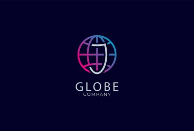Globe Logo Tasarımı, Küresel kombinasyonlu Harf J dünya logo şablonu, teknoloji ve şirket logoları için kullanılabilir, vektör illüstrasyonu