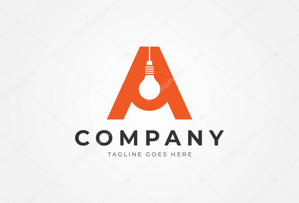 Letter A Electric logo, Letter A with light bulb icon inside, flat design logo template, vector illustration