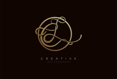 Soyut ilk harf CL kaligrafi logosu, lüks harf CL altın daire tasarımı, vektör illüstrasyonu