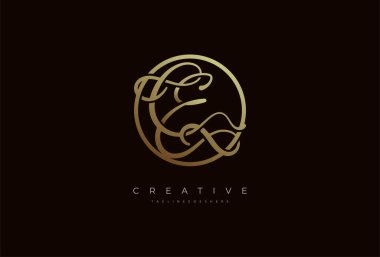 Soyut ilk harf CE hat logosu, altın daire tasarımı ve vektör illüstrasyonunda Lüks harf CE