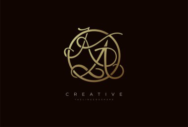 Soyut ilk harf KA kaligrafi logosu, altın daire tasarımlı lüks harf KA, vektör illüstrasyonu