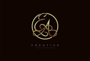 Soyut ilk harf EA kaligrafi logosu, altın daire tasarımlı lüks harf EA, vektör illüstrasyonu