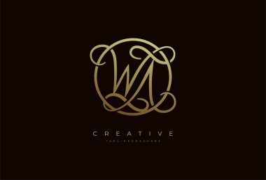 Soyut ilk harf WA kaligrafi logosu, lüks harf WA altın daire tasarımı, vektör illüstrasyonu