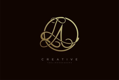 Soyut ilk harf LA hat logosu, lüks harf LA altın daire tasarımı, vektör illüstrasyonu