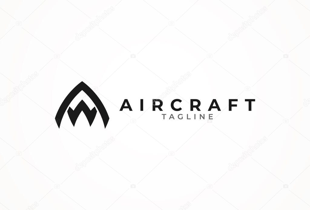 Aircraft airplane logo, letter AW with stealth aircraft combination, vector illustration