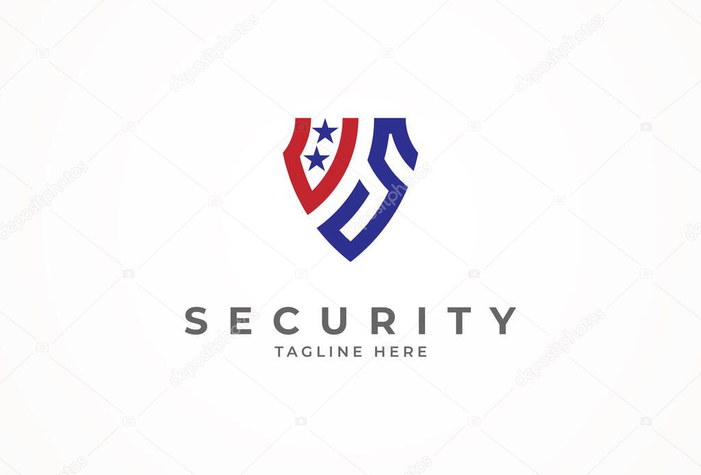 Initial US Shield Logo, Letter US, star and shield combination, vector illustration