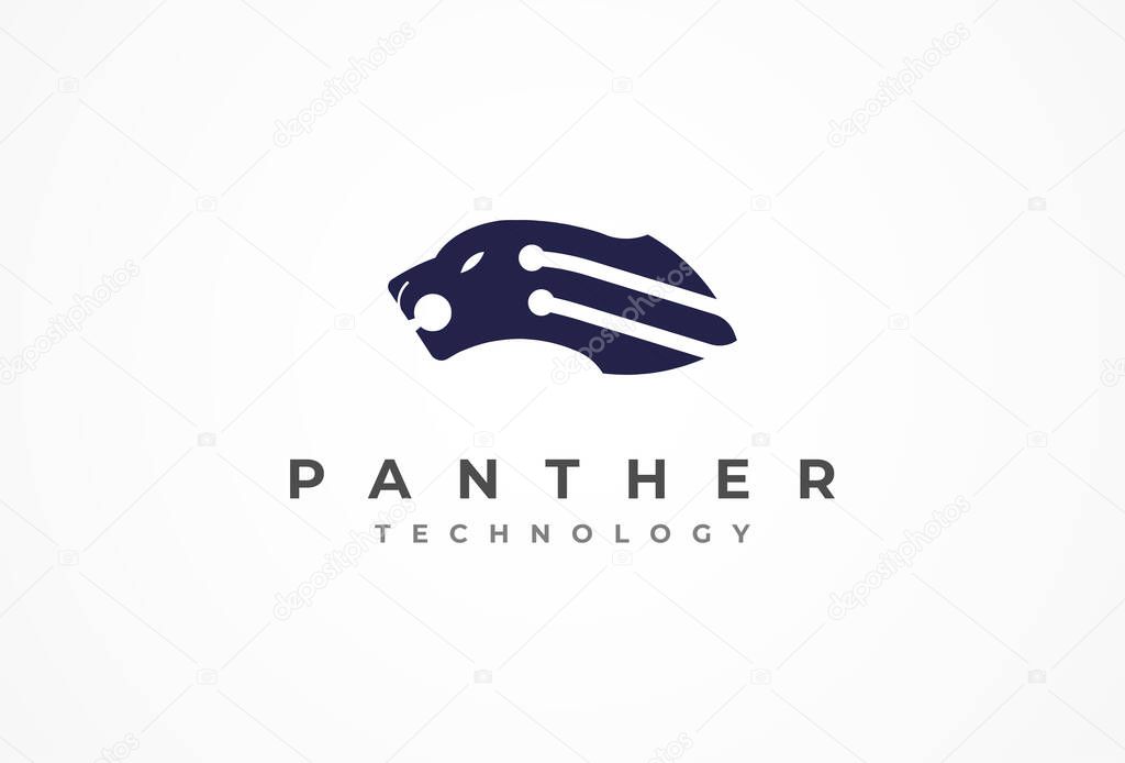 Panther Logo, Panther Head with tech style logo design, vector illustration