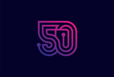 50 Numaralı Logo, 50 Numaralı monogram çizgisi teknoloji tarzı, yıldönümü için kullanılabilir iş ve teknoloji logoları, düz tasarım logo şablonu, vektör ilülasyonu