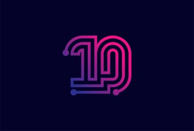 10 Numaralı Logo, 10 Numaralı monogram çizgisi teknoloji tarzı, yıldönümü, iş ve teknoloji logoları, düz tasarım logo şablonu, vektör ilülasyonu için kullanılabilir