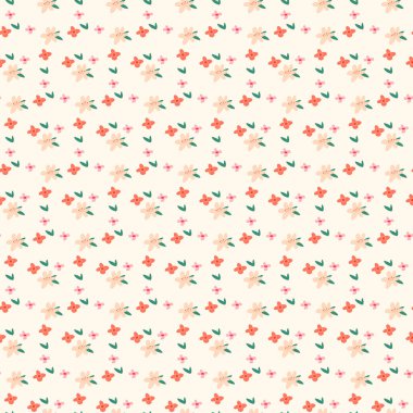 Bej renksiz vektör retro desenli turuncu gölgeli çiçekler. Provence tarzında tekrar eden çiçek arkaplanı. Eski tarz. Kumaş, duvar kağıdı, ev dekorasyonu için kullan