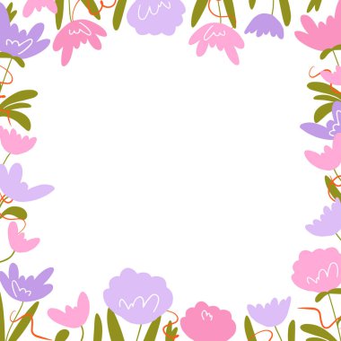 El çizimi şakayık çiçekli vektör çizimi. Kartpostallar, gönderiler ve daha fazlası için çiçek çerçevesi.