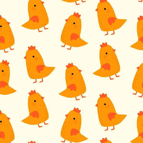 Wzór Żółtymi Kurczakami Stylu Kreskówki Tapeta Nadruk Opakowanie Papier Tkanina — Wektor stockowy