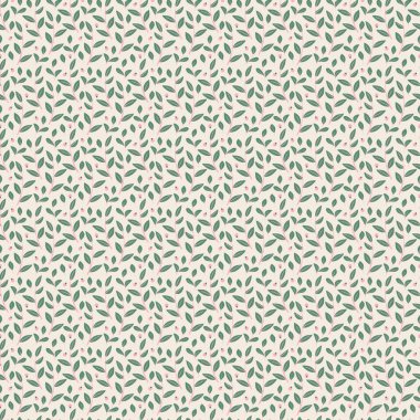 Yeşil yapraklı vektör deseni ve bej arkaplanda pembe böğürtlen. Lüks doğa yeşil arka plan vektörü. Çiçek deseni. Vektör illüstrasyonu.