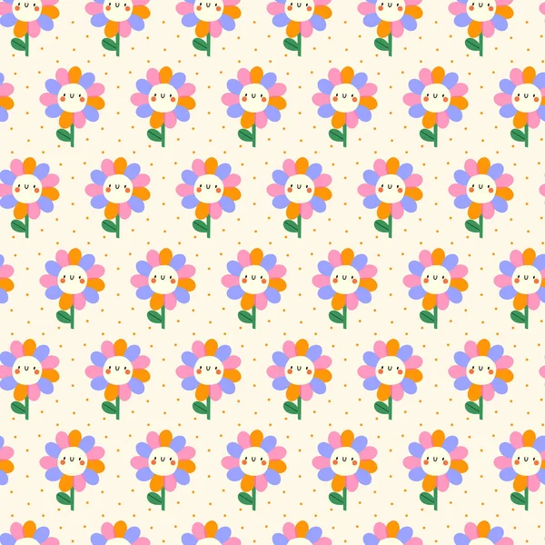 Retro Multicoloured Naive Floral Daisy Vektor Sömlöst Mönster Groovy Blomma — Stock vektor