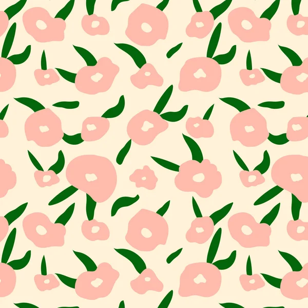 Floraler Hintergrund Mit Rosa Blüten Und Grünen Blättern Vektormuster — Stockvektor