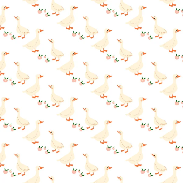 Візерунок Білих Птахів Рожевими Квітами Дні Ніжний Візерунок Гусячими Дрібними — стоковий вектор