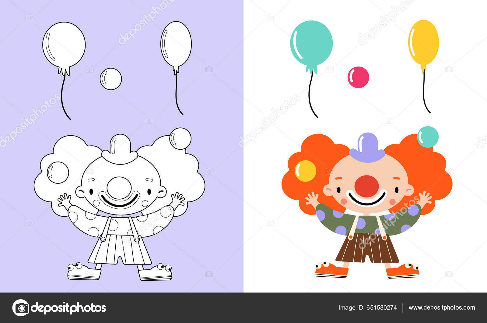 Imagem Vetorial Palhaço Com Balões Página Para Colorir Com Palhaço imagem  vetorial de nastya.art.nik© 651580274
