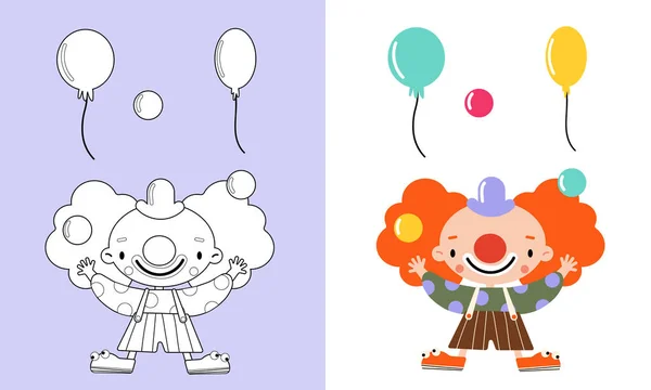 Vektorbild Clown Med Ballonger Färg Sida Med Jonglerande Clown Ljusa Stockvektor