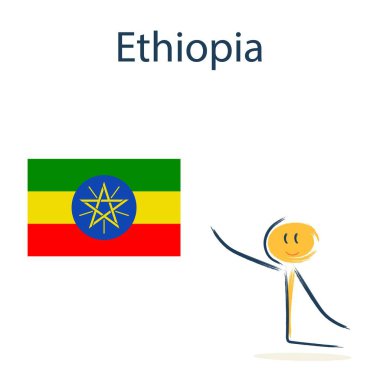 Character with the flag of Ethiopia. Teaching children geography and countries of the world