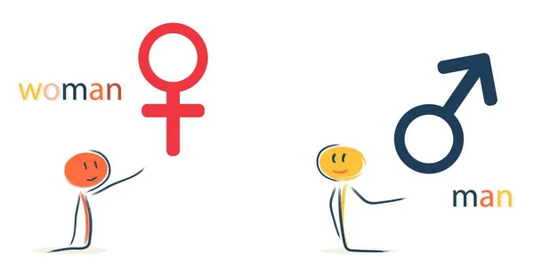 Персонажі Показують Різницю Між Чоловіком Жінкою Гендерна Рівність Свобода Освіта — стоковий вектор