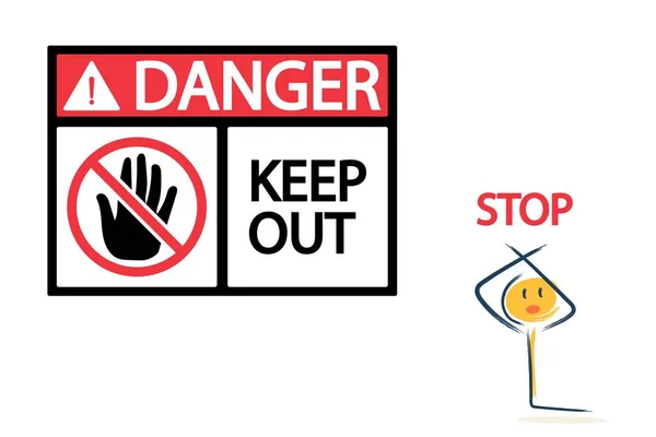 Personnage Annonce Anxiété Danger Signe Attention Danger Signe Arrêt — Image vectorielle