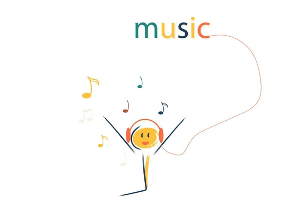 Personaje Escucha Música Los Auriculares Música Melodía Canción Felicidad Danza Ilustraciones de stock libres de derechos