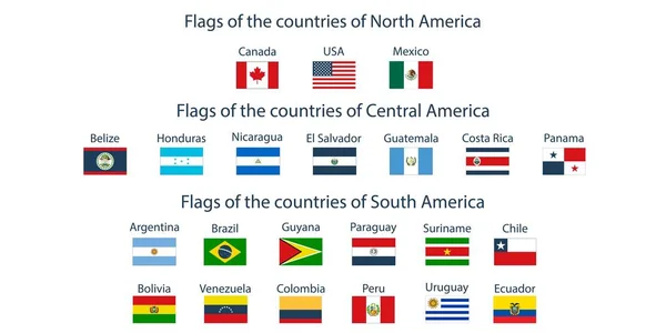 世界の国々の旗 北アメリカ 中央アメリカ 南アメリカの国の旗 — ストックベクタ