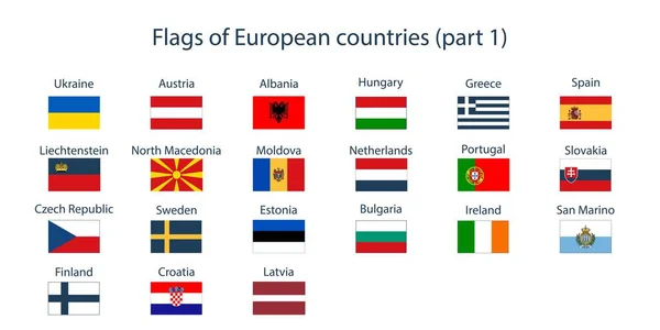 Dünya Ülkelerinin Bayrakları Avrupa Ülkelerinin Bayrakları Bölüm Coğrafya Atlas Dünya — Stok Vektör