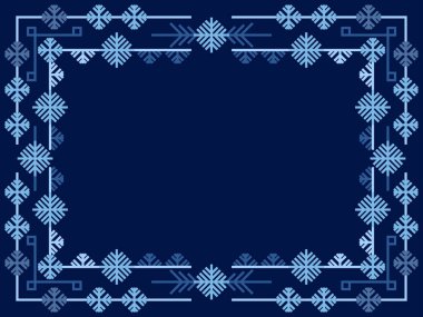 Kar taneleri sanat eseri tarzında bir kış çerçevesi. Kutlama kartı ve davetiye için Noel çerçevesi tasarımı. Noel ve Yeni Yıl kutlamaları İskandinav ve İskandinav tarzında sınırdır. Vektör illüstrasyonu