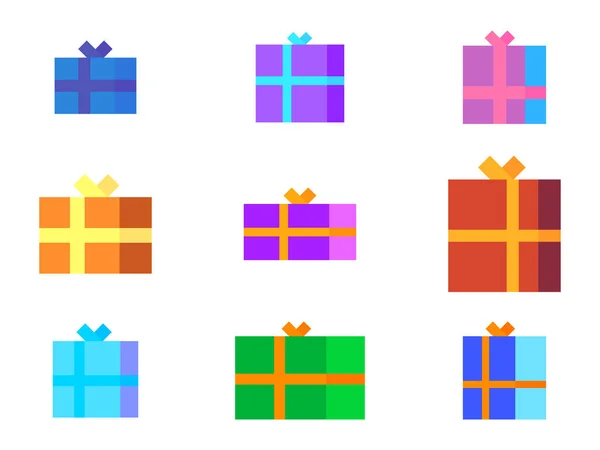 Χριστουγεννιάτικα Δώρα Σύνολο Εικονίδια Πολύχρωμα Κουτιά Δώρου Φιόγκους Xmas Παρουσιάζει — Διανυσματικό Αρχείο