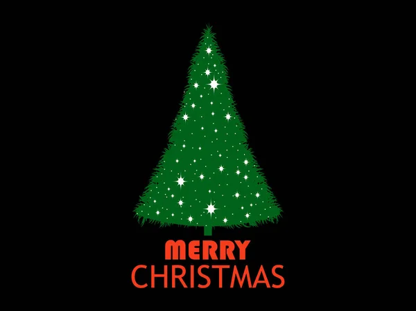 Merry Christmas Green Christmas Tree White Sparkles Black Background Festive — Stock Vector
