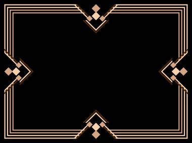 Art deco çerçeve. Klasik doğrusal sınır. Davetiyeler, broşürler ve tebrik kartları için bir şablon tasarla. Geometrik altın çerçeveli. 1920 'lerin tarzı - 1930' lar. Vektör illüstrasyonu