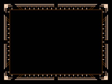 Art deco çerçeve. Klasik doğrusal sınır. Davetiyeler, broşürler ve tebrik kartları için bir şablon tasarla. Geometrik altın çerçeveli. 1920 'lerin tarzı - 1930' lar. Vektör illüstrasyonu