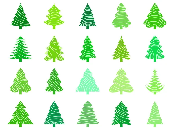 Bir Dizi Noel Ağacı Ikonu Çizgili Desenli Yeşil Çizgili Noel — Stok Vektör