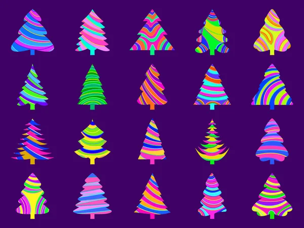 焦糖糖果圣诞树图标设置 多种颜色的圣诞树 风格的圣诞糖果 海报和贺卡的设计 矢量说明 — 图库矢量图片