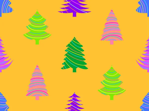 縞模様のシームレスなパターンを持つクリスマスツリー メリークリスマスとハッピーニューイヤー オレンジの背景にクリスマスツリー 壁紙やバナーのためのお祭りのデザイン ベクターイラスト — ストックベクタ