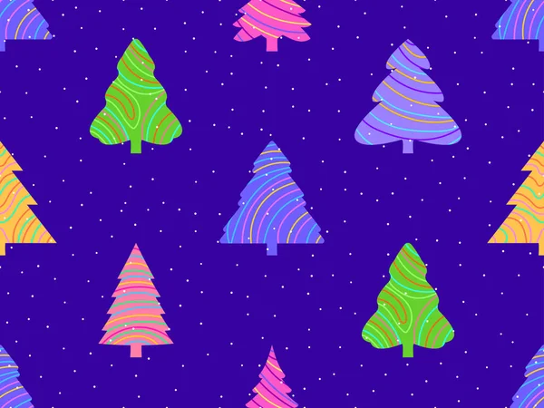 圣诞无缝图案与冷杉树和降雪 圣诞快乐 新年快乐 有条纹图案的圣诞树 壁纸和横幅的节日设计 矢量说明 — 图库矢量图片