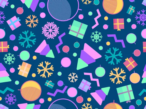 Patrón Sin Costuras Navidad Con Copos Nieve Cajas Regalo Elementos — Archivo Imágenes Vectoriales