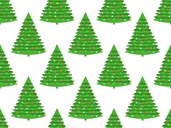 白い背景に飾られたクリスマスツリーとシームレスなパターン クリスマスボールで飾られたクリスマスツリー グリーティングカード 招待状 バナーのための祭りのデザイン ベクターイラスト — ストックベクタ