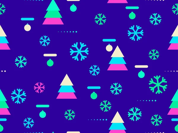 シームレスなクリスマス雪とモミの木のメンフィスのパターンします パンフレット 宣伝用資料 包装紙 壁紙に最適です ベクトル図 — ストックベクタ