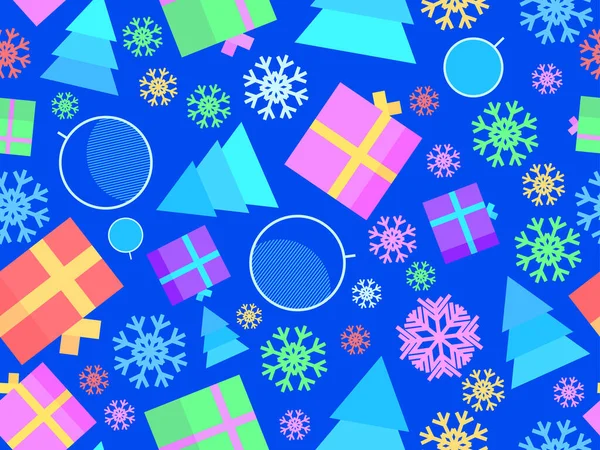 Vánoční Hladký Vzor Vánoční Výzdobou Sněhové Vločky Dárkové Krabice Vánoční — Stockový vektor