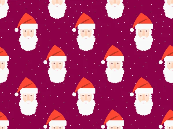 Nahtloses Muster Mit Dem Gesicht Des Weihnachtsmannes Mit Hut Frohe — Stockvektor