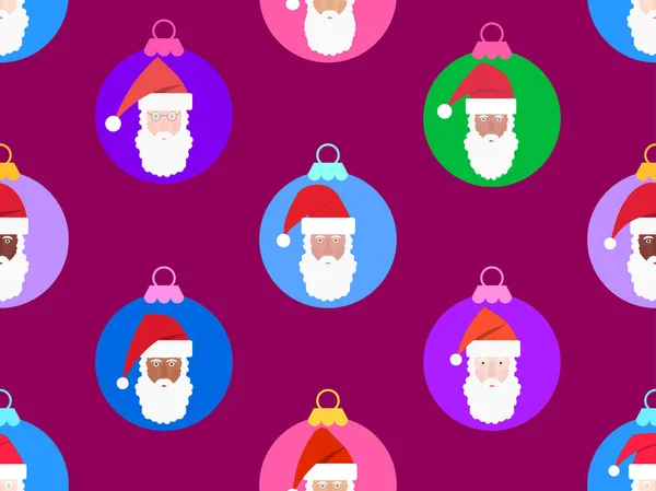 Weihnachtskugeln Mit Weihnachtsmann Haben Ein Nahtloses Muster Bunte Weihnachtsdekoration Frohe — Stockvektor