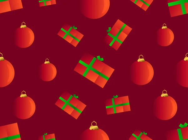 Gift Boxes Christmas Ball Seamless Pattern Gift Boxes Green Ribbon — Stock Vector